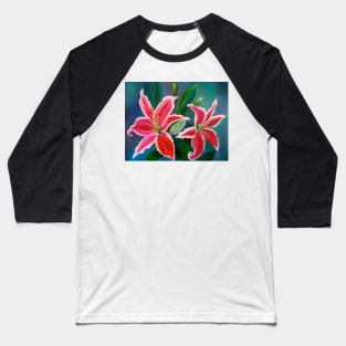 Pink Lilies Baseball T-Shirt